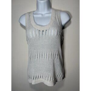 ZARA Size Small White Metallic Thread Open Knit Crochet Sleeveless Top Boho
